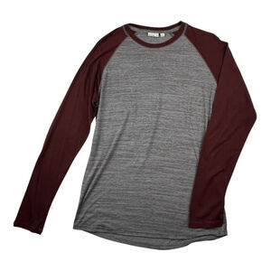 Essentials Shirt Mens Small Gray Maroon Long Sleeve Raglan Crewneck Casual Soft
